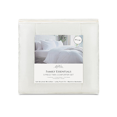 Family Essentials Bed In Bag 5pc - Twin - White, 5 Piece Set (P-BIAB-TW-WH)
