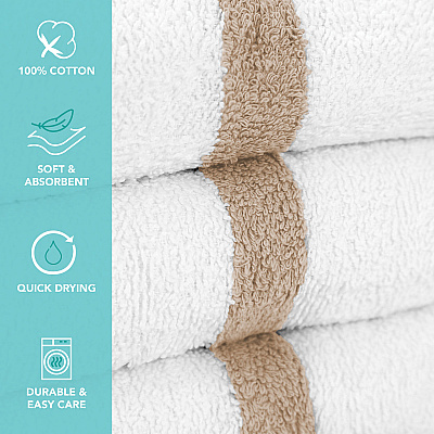 Power Gym Bath Towel 22x44 Beige Stripe, Pack Of 6 (PNP-PWR-2244-6BGCS)