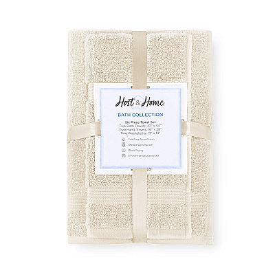 Host & Home 6pc Bath Towel Set Ivory, 6 Piece Set (P-HH-BSET-IV)