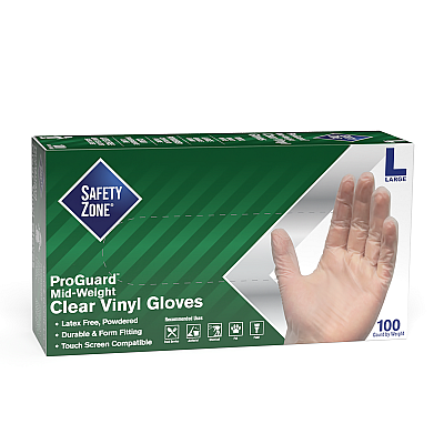 Safety Zone Vinyl Powdered 3 Mil Gloves Clear Lrg - Case Of 1000 (GVDR-LG-1)