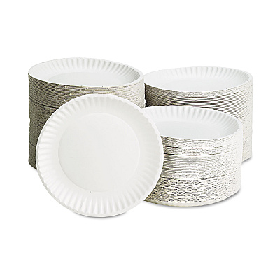 AJM Packaging White Paper Plates, 9" dia, 100/Pack (AJMPP9GREWHPK)