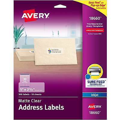 Avery Matte Clear Address Labels - Sure Feed Technology (AVE18660)
