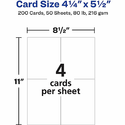 Avery(R) Printable Postcards, 4.25" x 5.5" , Matte White, 200 Blank Postcards for Inkjet Printers (AVE8387)