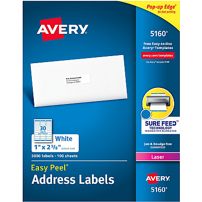 Avery Easy Peel Address Labels with Sure Feed Technology (AVE5160)