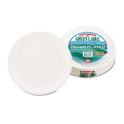 AJM Packaging White Paper Plates, 9" dia, 100/Pack (AJMPP9GREWHPK)
