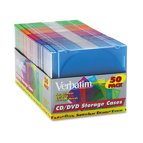 Verbatim CD/DVD Slim Case, Assorted Colors, 50/Pack (94178)