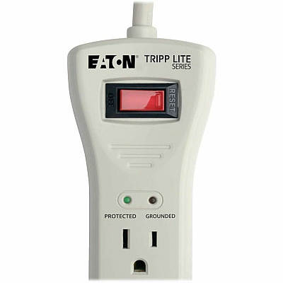 Eaton Tripp Lite Series Protect It! 7-Outlet Surge Protector, 7 ft. Cord with Right-Angle Plug, 2160 Joules, Diagnostic LEDs, Light Gray Housing (SUPER7)