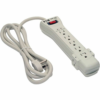 Eaton Tripp Lite Series Protect It! 7-Outlet Surge Protector, 7 ft. Cord with Right-Angle Plug, 2160 Joules, Diagnostic LEDs, Light Gray Housing (SUPER7)