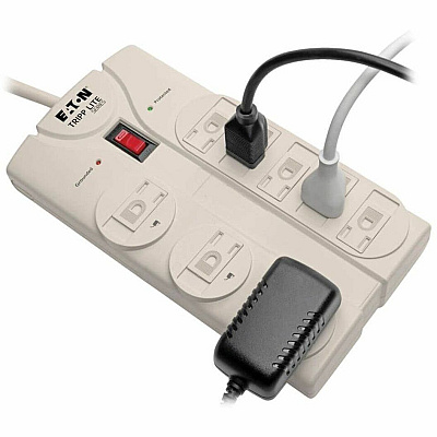 Eaton Tripp Lite Series Protect It! 8-Outlet Surge Protector, 8 ft. Cord with Right-Angle Plug, 1440 Joules, Diagnostic LEDs, Light Gray Housing (TLP808)