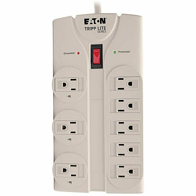 Eaton Tripp Lite Series Protect It! 8-Outlet Surge Protector, 8 ft. Cord with Right-Angle Plug, 1440 Joules, Diagnostic LEDs, Light Gray Housing (TLP808)