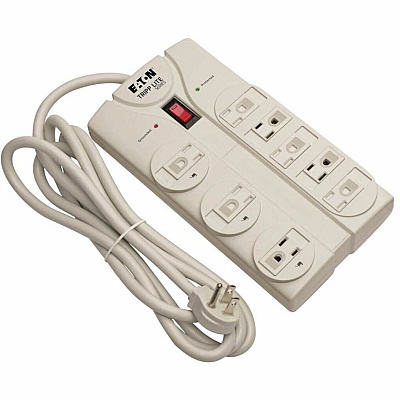 Eaton Tripp Lite Series Protect It! 8-Outlet Surge Protector, 8 ft. Cord with Right-Angle Plug, 1440 Joules, Diagnostic LEDs, Light Gray Housing (TLP808)