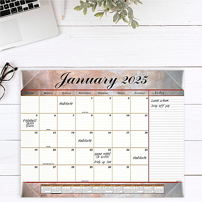 AT-A-GLANCE Marbled Desk Pad, Marbled Stone Artwork, 22 x 17, White/Multicolor Sheets, Clear Corners, 12-Month (Jan to Dec): 2026 (89702)