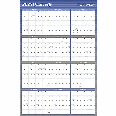 AT-A-GLANCE Vertical/Horizontal Erasable Quarterly/Monthly Wall Planner, 24 x 36, White/Blue Sheets, 12-Month (Jan to Dec): 2026 (A1102)