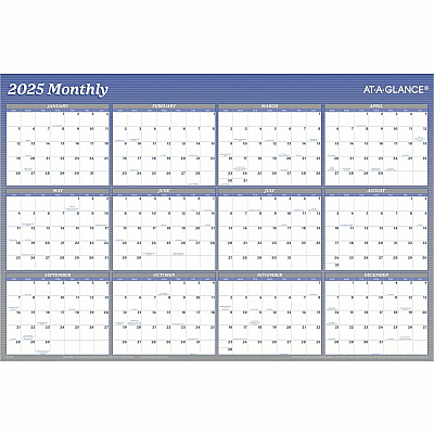 AT-A-GLANCE Vertical/Horizontal Erasable Quarterly/Monthly Wall Planner, 24 x 36, White/Blue Sheets, 12-Month (Jan to Dec): 2026 (A1102)