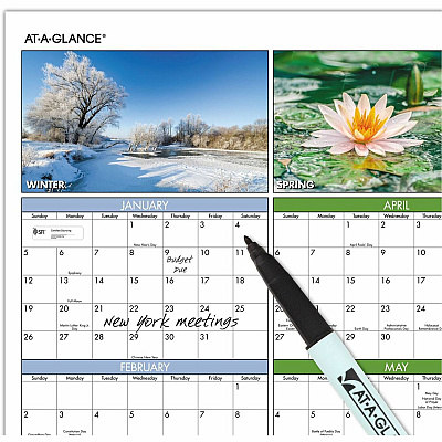 At-A-Glance Seasons in Bloom Horizontal Vertical Erasable Yearly Wall Calendar (PA133)