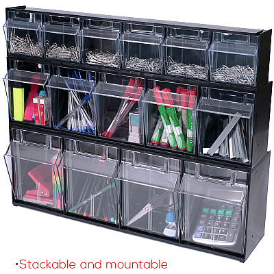 deflecto Tilt Bin Interlocking Multi-Bin Storage Organizer (DEF20404OP)