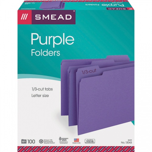 Smead Colored 1/3 Tab Cut Letter Recycled Top Tab File Folder (13043)