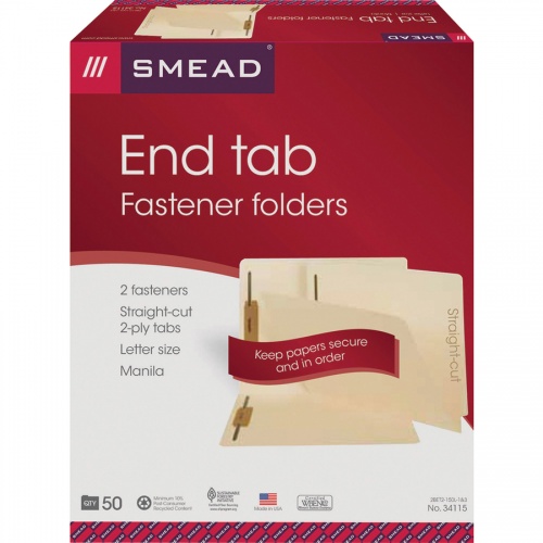 Smead Straight Tab Cut Letter Recycled Fastener Folder (34115)