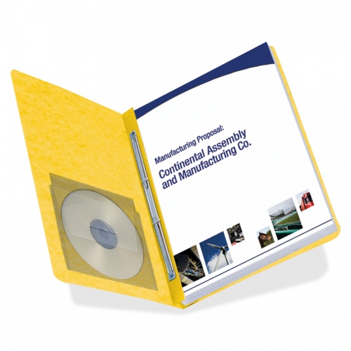 Smead Premium Pressboard Report Cover, Metal Prong Fastener with Compressor, Side Fastener, 3" Capacity, Letter Size, Yellow, 25 per Box (81852)