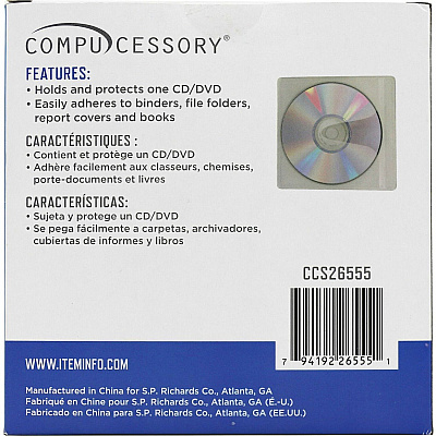 Compucessory Self-Adhesive Poly CD/DVD Holders (CCS26555)