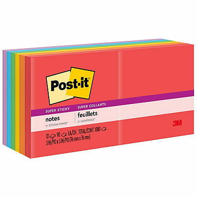 Post-it Super Sticky Notes - Playful Primaries Color Collection (MMM65412SSAN)