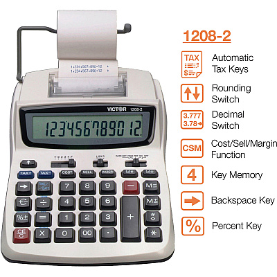 Victor 1208-2 12 Digit Compact Commercial Printing Calculator