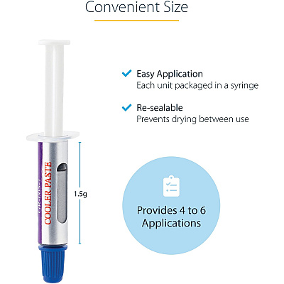 StarTech Thermal Paste, Metal Oxide Compound, Re-sealable Syringe (1.5g), Cpu Heat Sink Thermal Grease Paste (SILVGREASE1)