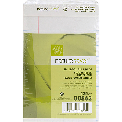 Nature Saver 100% Recycled White Jr. Rule Legal Pads - Jr.Legal (NAT00863)