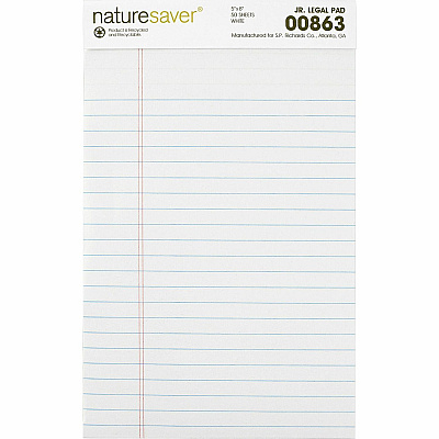 Nature Saver 100% Recycled White Jr. Rule Legal Pads - Jr.Legal (NAT00863)