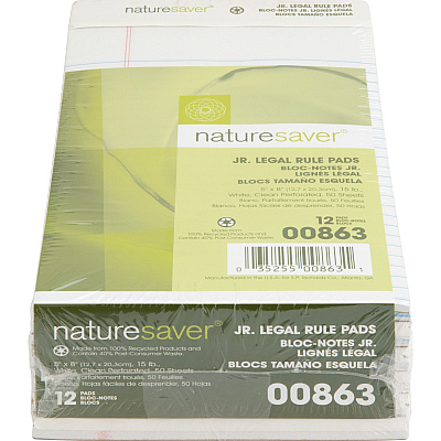 Nature Saver 100% Recycled White Jr. Rule Legal Pads - Jr.Legal (NAT00863)