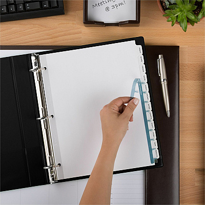 Avery(R) 12 Tab Dividers for 3 Ring Binder, Easy Print & Apply Clear Label Strip, Index Maker(R) Customizable White Tabs, 1 Set (AVE11428)
