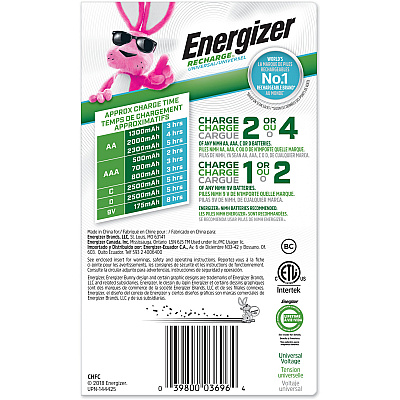 Energizer Recharge Universal Charger for NiMH Rechargeable AA, AAA, C, D, and 9V Batteries (EVECHFC)