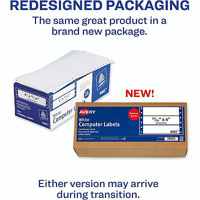 Avery Continuous Form Computer Labels, Permanent Adhesive, 4" x 15/16" , 5,000 Labels (04065)