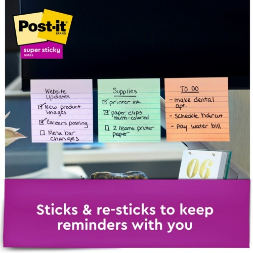 Post-it Super Sticky Lined Recycled Notes - Wanderlust Pastels Color Collection (6756SSNRP)