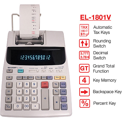 Sharp EL-1801V 12 Digit Printing Calculator