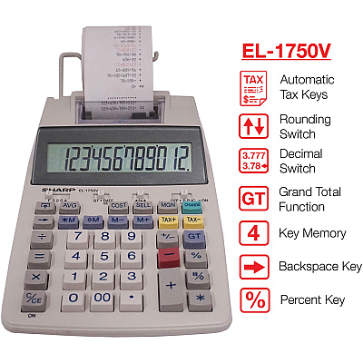 Sharp EL-1750V 12 Digit Printing Calculator