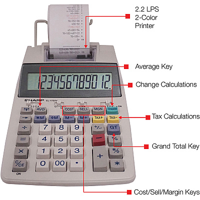 Sharp EL-1750V 12 Digit Printing Calculator