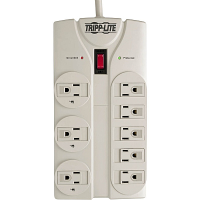 Tripp Lite Protect It! 8-Outlet Surge Protector, 25 ft. Cord with Right-Angle Plug, 1440 Joules, Diagnostic LEDs, Light Gray Housing (TLP825)