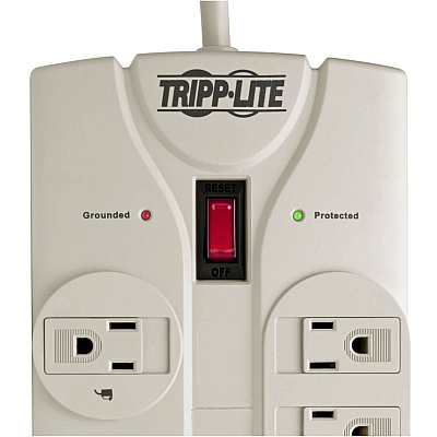 Tripp Lite Protect It! 8-Outlet Surge Protector, 25 ft. Cord with Right-Angle Plug, 1440 Joules, Diagnostic LEDs, Light Gray Housing (TLP825)