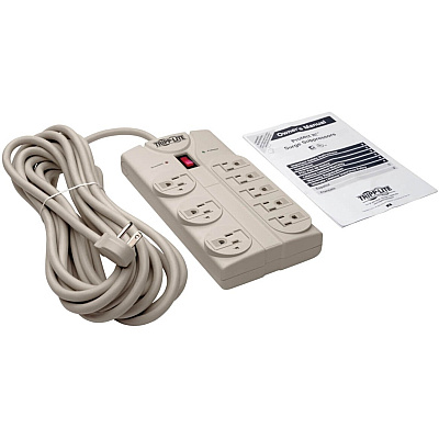Tripp Lite Protect It! 8-Outlet Surge Protector, 25 ft. Cord with Right-Angle Plug, 1440 Joules, Diagnostic LEDs, Light Gray Housing (TLP825)