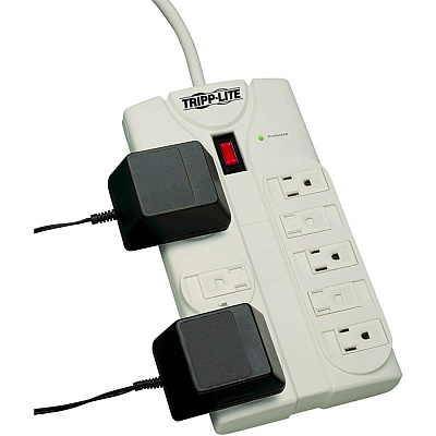 Tripp Lite Protect It! 8-Outlet Surge Protector, 25 ft. Cord with Right-Angle Plug, 1440 Joules, Diagnostic LEDs, Light Gray Housing (TLP825)