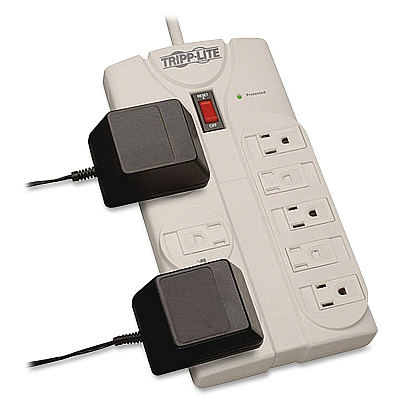Tripp Lite Protect It! 8-Outlet Surge Protector, 25 ft. Cord with Right-Angle Plug, 1440 Joules, Diagnostic LEDs, Light Gray Housing (TLP825)