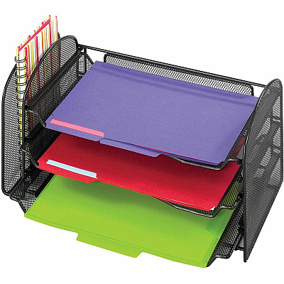 Safco Onyx 1 Upright/3 Tray Mesh Desk Organizer (SAF3265BL)