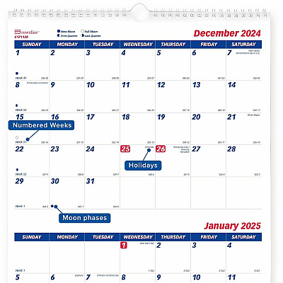 Brownline Three-Month Wall Calendar, 14 Months, December to January (C171128)