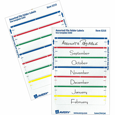 Avery File Folder Labels, Assorted, 2/3" x 3-7/16" , 252 (5215) (AVE05215)