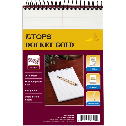 TOPS Docket Gold Spiral Steno Book (99708)