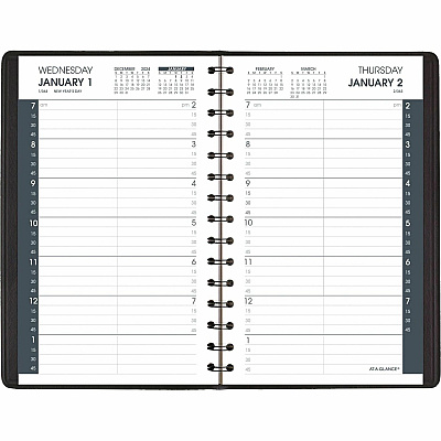 AT-A-GLANCE Daily Appointment Book with 15-Minute Appointments, One Day/Page: Mon to Sun, 8 x 5, Black Cover, 12-Month (Jan to Dec): 2026 (7080005)