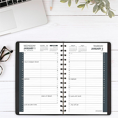 AT-A-GLANCE Daily Appointment Book with 15-Minute Appointments, One Day/Page: Mon to Sun, 8 x 5, Black Cover, 12-Month (Jan to Dec): 2026 (7080005)
