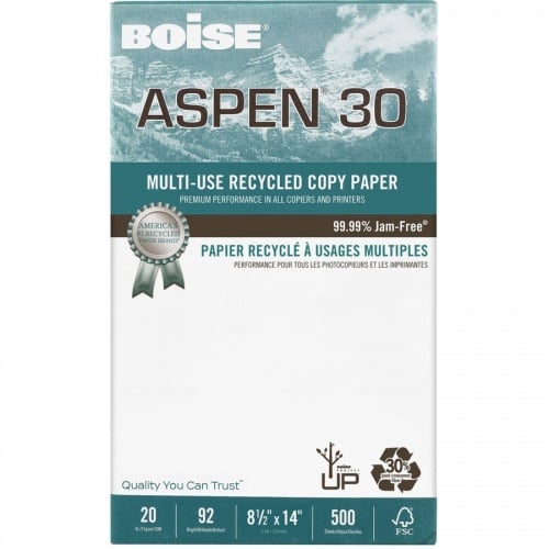 BOISE ASPEN 30% Recycled Multi-Use Copy Paper, 8.5" x 14" Legal, 92 Bright White, 20 lb., 10 Ream Carton (5,000 Sheets) (054904)