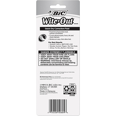 BIC Quick Dry Correction Fluid, White, 1 Pack (BICWOFQDP1WHI)